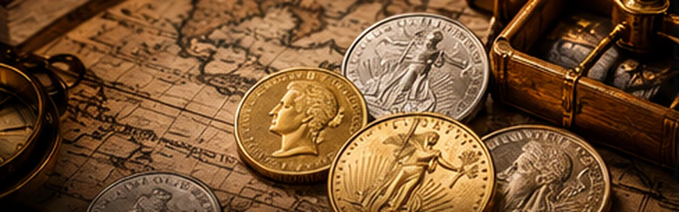 Illustrative assortment of historical and modern gold and silver coins