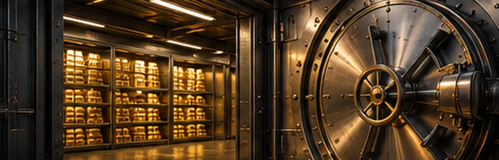 Illustrative secure precious-metals depository interior, not an actual IRA storage facility
